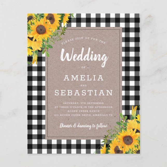 Papier BUDGET Faire-part de mariage Plaid Tournesol (Devant)