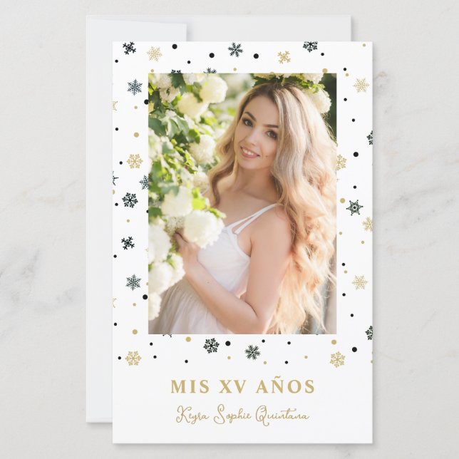Papier Budget Fake Golden Snowflake Quinceañera Spanish (Devant)