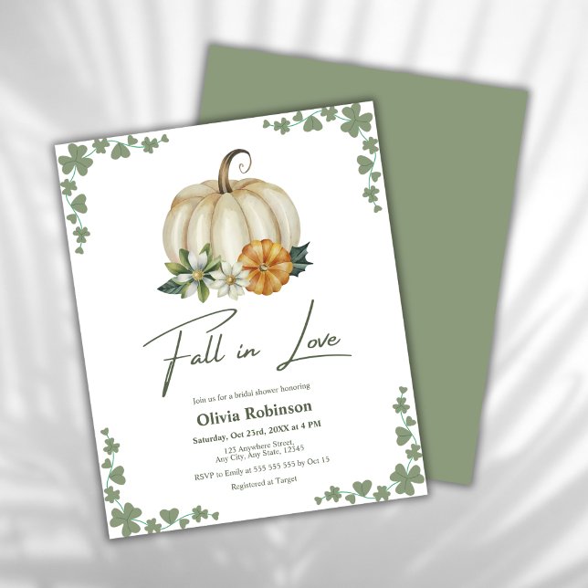Papier Budget Fall in Love Citrouille Invitation Fête des (Budget Fall in Love Greenery Pumpkin Bridal Shower Invitation   )