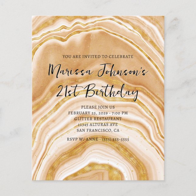 Papier Budget Faux Golden Agate 21e anniversaire Invitati (Devant)