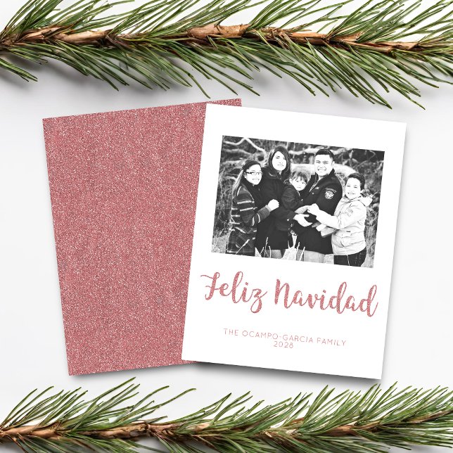 Papier Budget Feliz Navidad Rose Parties scintillant d'or (Budget Feliz Navidad Rose Gold Glitter Photo Card)