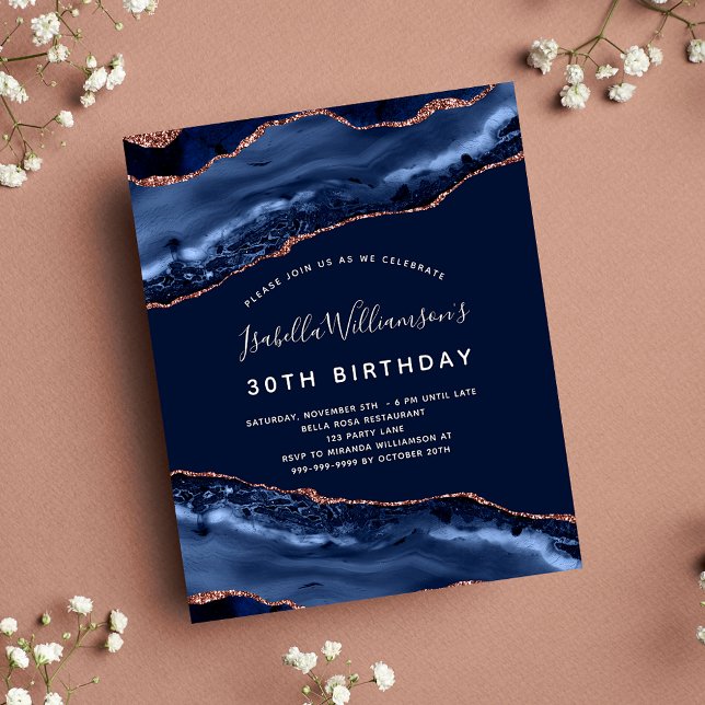 Papier Budget fête d'anniversaire agate marbre bleu rose  (Créateur téléchargé)