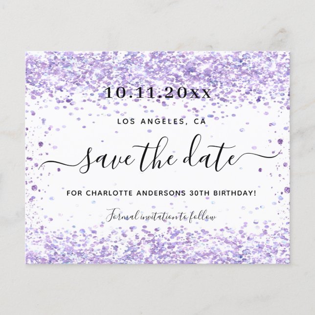 Papier Budget fête d'anniversaire violet parties scintill (Devant)