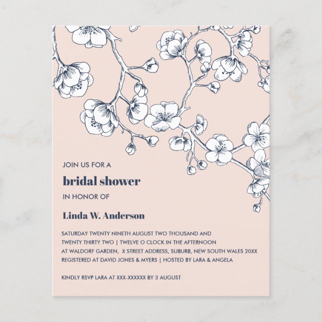 Papier BUDGET Fête de mariage rose poudrée aux cerisiers  (Devant)