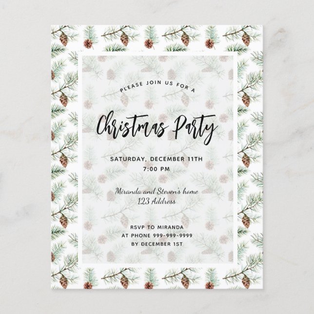 Papier Budget fête de Noël pin motif invitation (Devant)