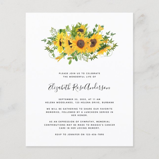 Papier Budget Fête du tournesol de la vie Invitation (Devant)