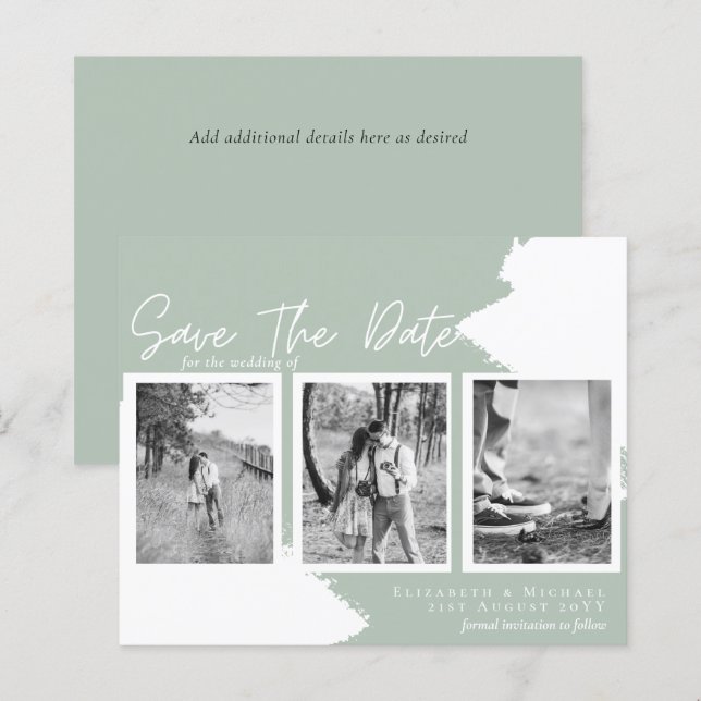 Papier BUDGET Fiançailles Photo ENREGISTRER DATE Sage Ver (Devant / Derrière)