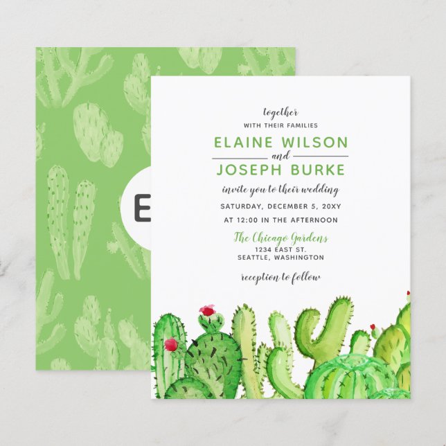 Papier Budget Fiesta Cactus Green Faire-part de mariage (Devant / Derrière)