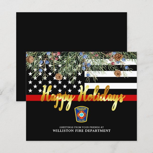 Papier Budget Fire Department Thin Red Line Holiday Card (Devant / Derrière)