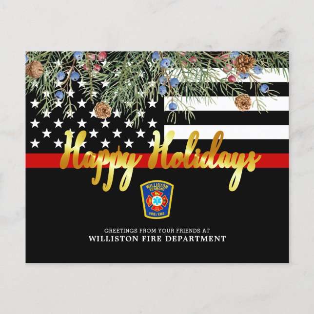 Papier Budget Fire Department Thin Red Line Holiday Card (Devant)