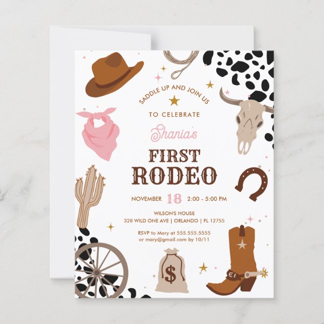 Papier Budget First Rodeo Wild West Girl 1er anniversaire (Devant)