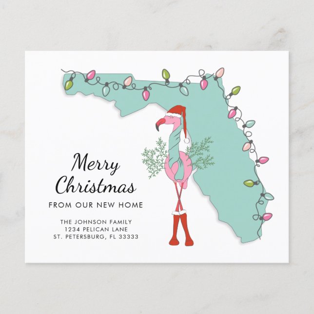 Papier Budget Flamant rose Florida Holiday Moving Card (Devant)