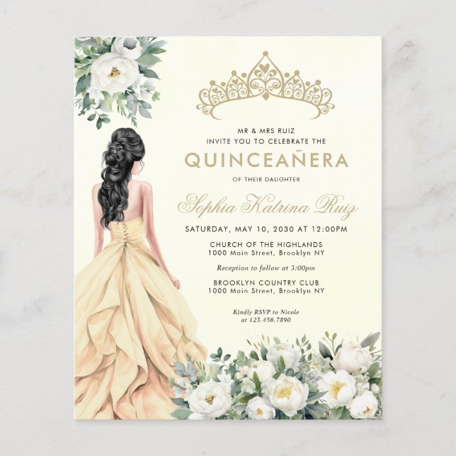 Papier Budget Fleur Botanique Or Princesse Quinceañera (Devant)