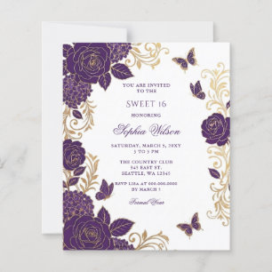 Papier Budget Fleur de Pourpre Or Papillon Sweet 16