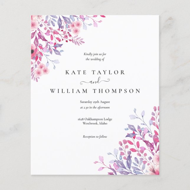 Papier Budget Fleur sauvage Floral Faire-part de mariage (Devant)
