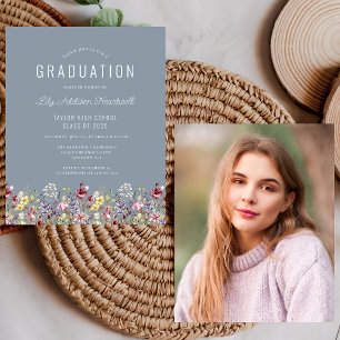 Papier Budget Fleur sauvage Photo Dusty Blue Grad Party