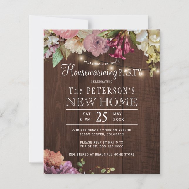 Papier Budget fleuri bois ménager invitation à la fête (Devant)
