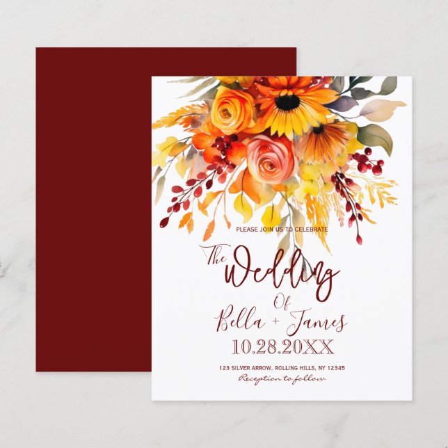 Papier Budget Fleurs d'automne Faire-part de mariage de f (Devant / Derrière)
