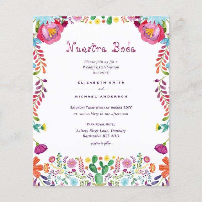 Papier BUDGET Fleurs de Nuestra Boda Invitation de Mariag (Devant)
