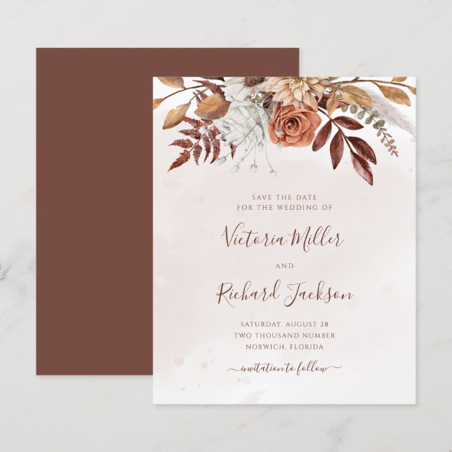 Papier Budget Fleurs de Terracotta Rouille Boho Feuillage (Devant / Derrière)