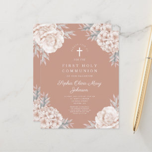 Papier Budget Fleurs Roses Pivoines Croix Première Commun