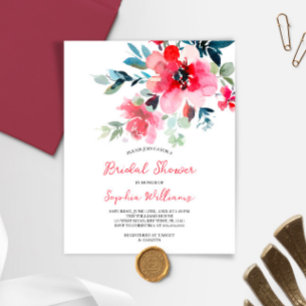 Papier Budget Fleurs rouges Invitation à la douche nuptia