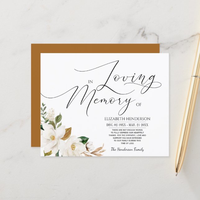 Papier Budget Fleurs Sympathie Mémoire / Merci. (Devant/Arrière en situation)