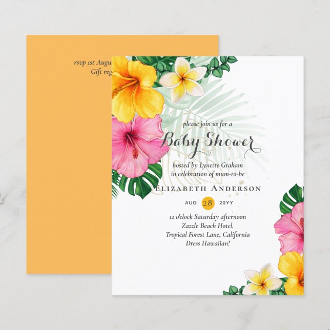 Papier BUDGET Fleurs tropicales Baby shower Invitation (Devant / Derrière)
