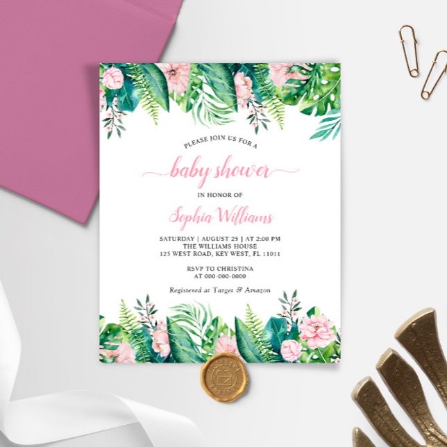 Papier Budget Fleurs tropicales Invitation Baby shower (Créateur téléchargé)