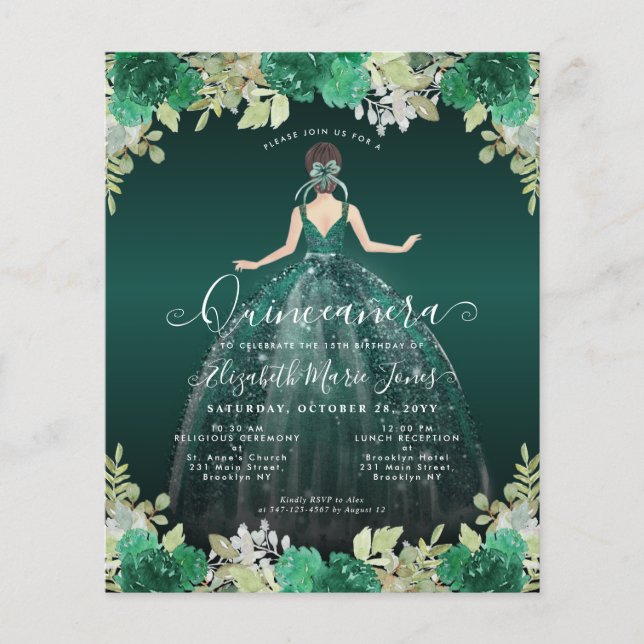 Papier Budget Fleurs Vert BILINGUE Espagnol Quinceanera (Devant)