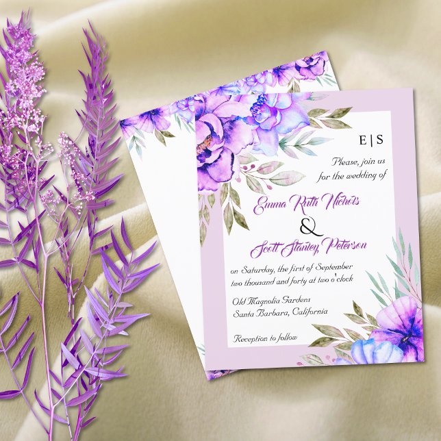 Papier BUDGET fleurs violettes faire-part de mariage fleu (Créateur téléchargé)
