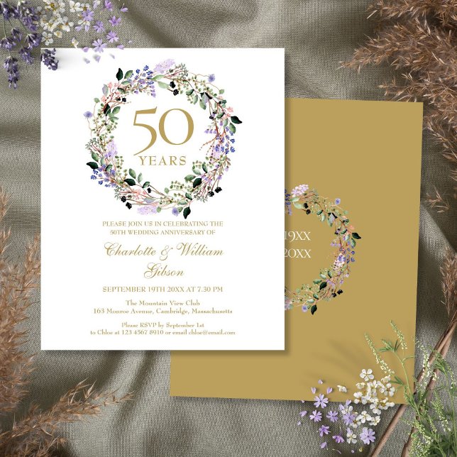 Papier Budget Floral 50e anniversaire Mariage Invitation (Budget Floral 50th Wedding Anniversary Invitation)