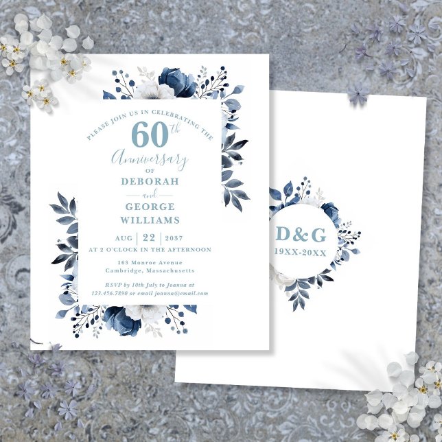 Papier Budget Floral 60e anniversaire Mariage Invitation (Budget Floral 60th Wedding Anniversary Invitation)