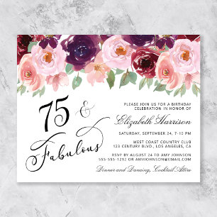 Papier Budget Floral 75e anniversaire de fête Invitation