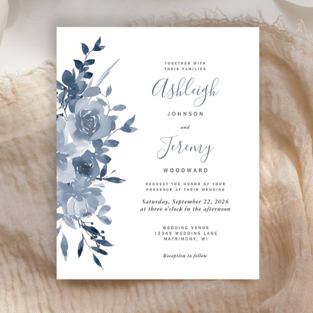 Papier Budget Floral Aquarelle Dusty Blue Wedding Invitat (Créateur téléchargé)