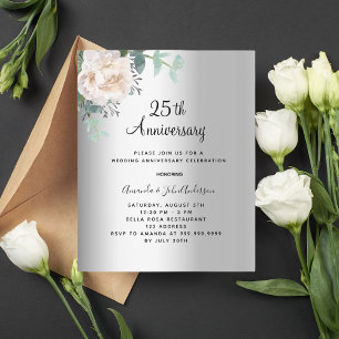 Papier Budget floral argent 25e anniversaire mariage