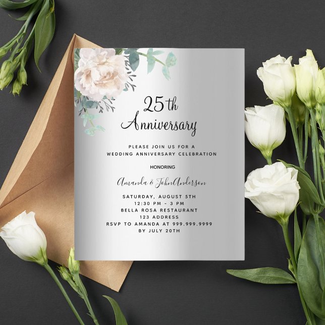 Papier Budget floral argent 25e anniversaire mariage (Créateur téléchargé)