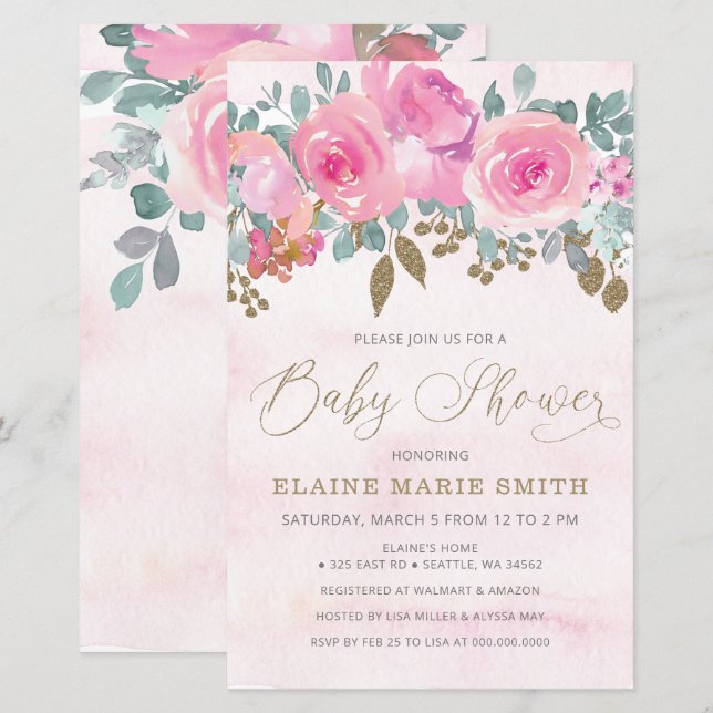 Papier Budget Floral Baby in Bloom Baby shower Invitation (Devant / Derrière)