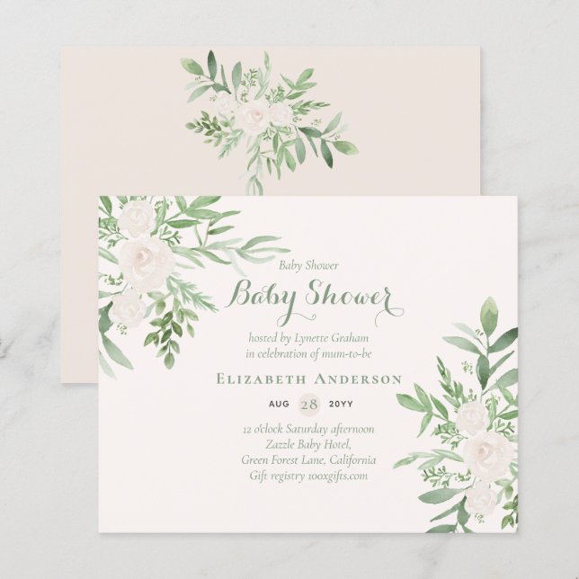 Papier BUDGET Floral Baby shower Invitation moderne Modèl (Devant / Derrière)