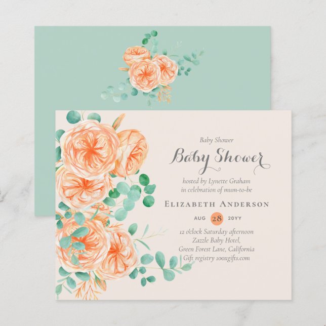 Papier BUDGET Floral Baby shower Invitation Moderne Plutô (Devant / Derrière)