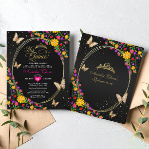 Papier BUDGET Floral Black Gold Butterfly Quinceañera