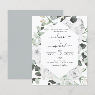 Papier Budget Floral blanc Roses Eucalyptus Mariage
