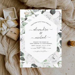Papier Budget Floral blanc Roses Eucalyptus Mariage