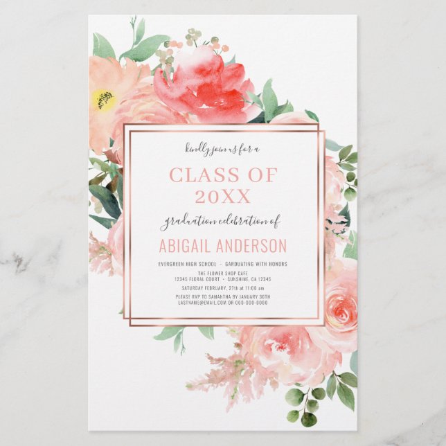 Papier Budget Floral Blush 2023 Photo Grad Invitation (Devant)