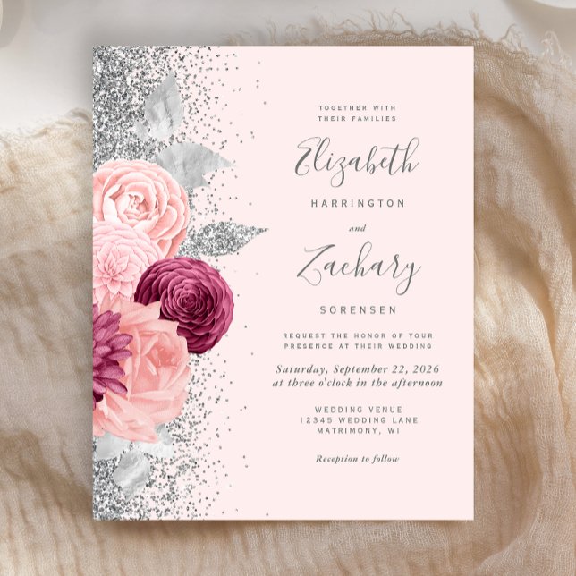 Papier Budget Floral Blush Pink Silver Parties scintillan (Créateur téléchargé)