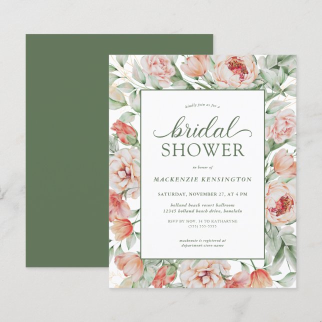 Papier BUDGET Floral Blush Sage Green Fête des mariées (Devant / Derrière)