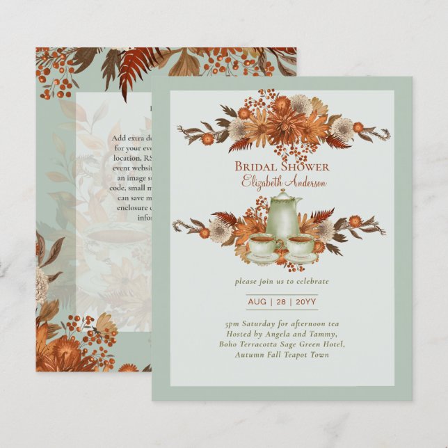 Papier Budget Floral Boho Terracotta Sage Tea Party Événe (Devant / Derrière)