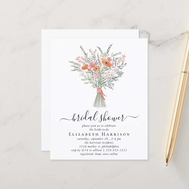 Papier Budget Floral Bouquet Invitation Fête des mariées (Devant/Arrière en situation)