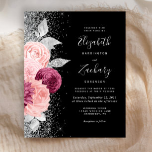 Papier Budget Floral Bourgogne Blush Silver Mariage noir