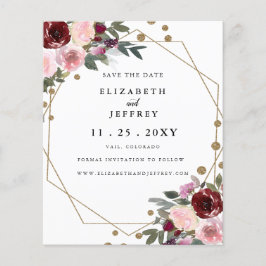 Papier Budget Floral Bourgogne Or Enregistrer La Date